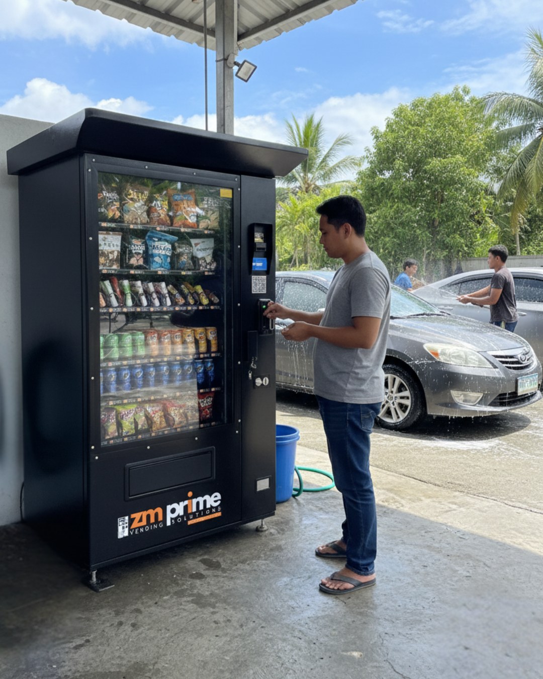 Customer using a ZM Prime outdoor vending machine