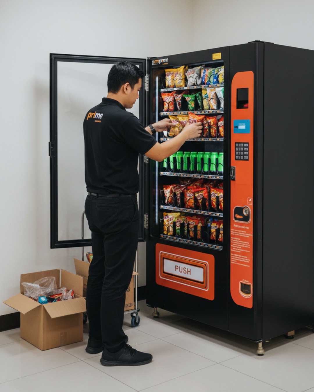 ZM Prime team member restocking a vending machine