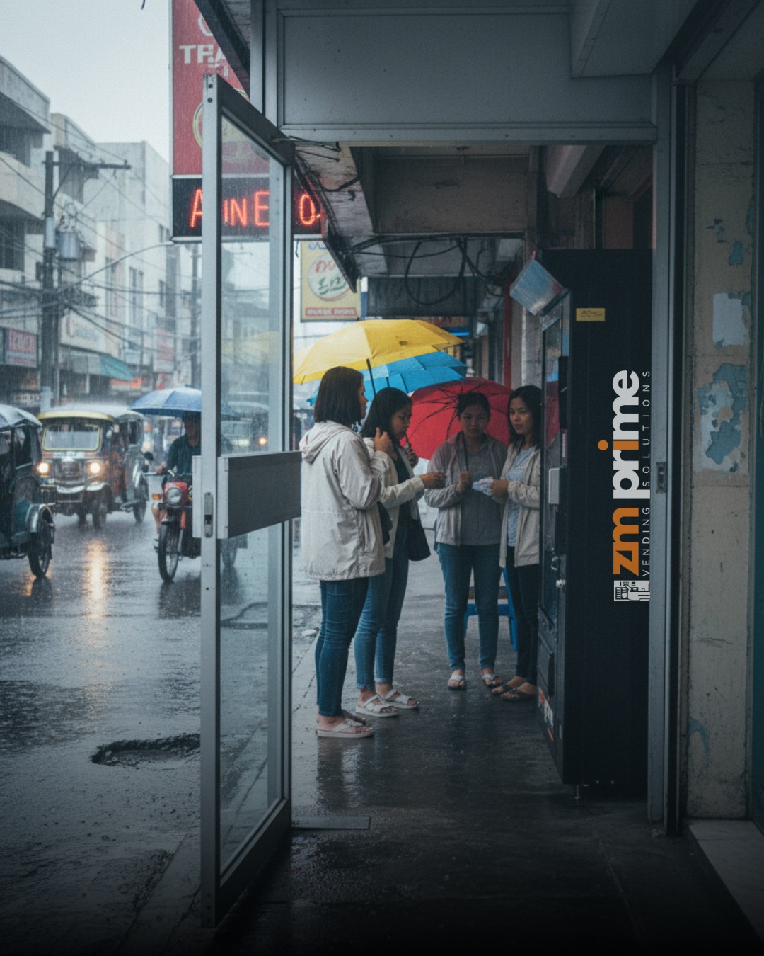 People buying from a ZM Prime machine on a city street